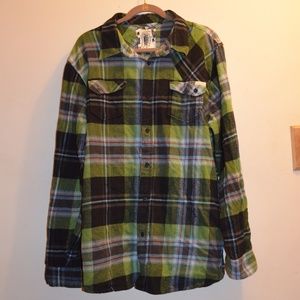 Green and Black Flannel Plaid Shirt